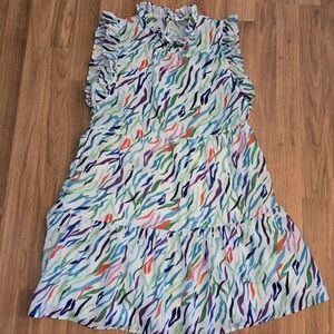 Anthro THML ruffled striped knee-length tiered dress sleeveless Sz XS colorful